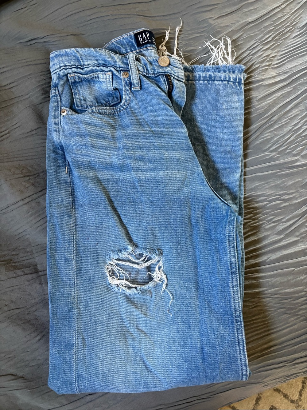 GAP Medium Blue Distressed Jeans with Frayed Hem